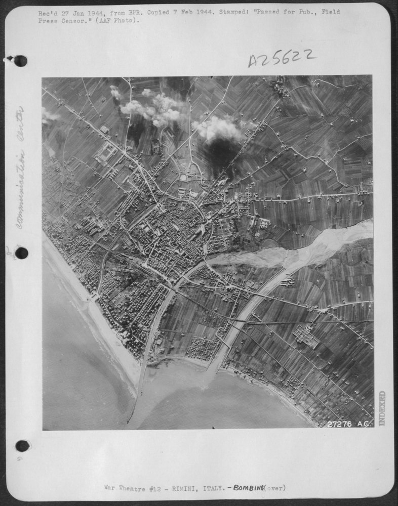 Rimini bombed by B17 and B24