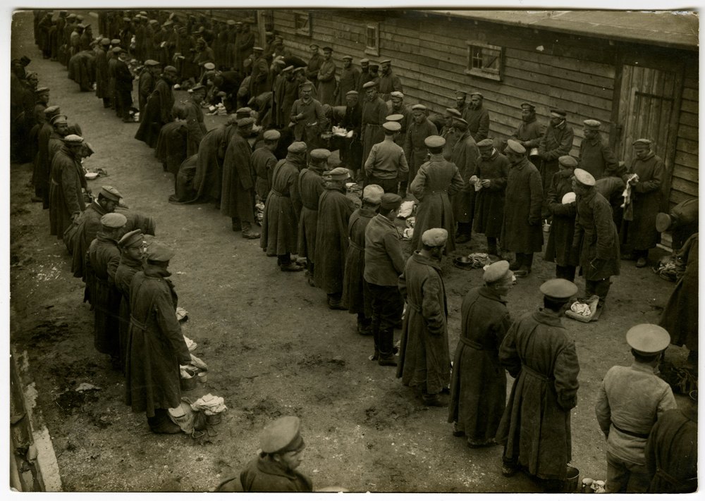 Russian prisoners being inspected