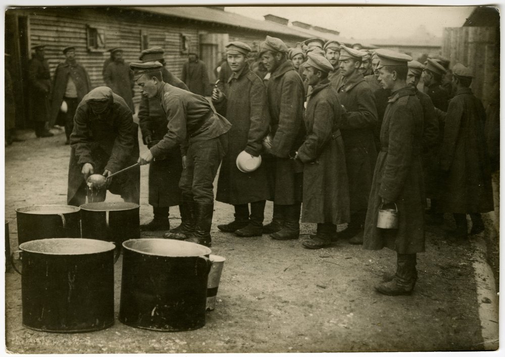 Russian prisoners eating in POW camp