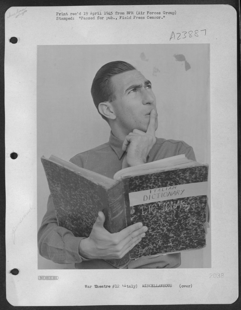 Sgt Eddie Cope with Italian dictionary