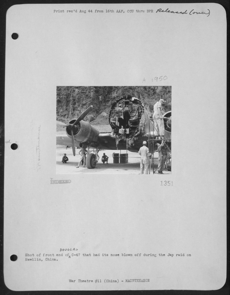 Shot of Front End of Douglas C-47 That Had Its Nose Blown Off