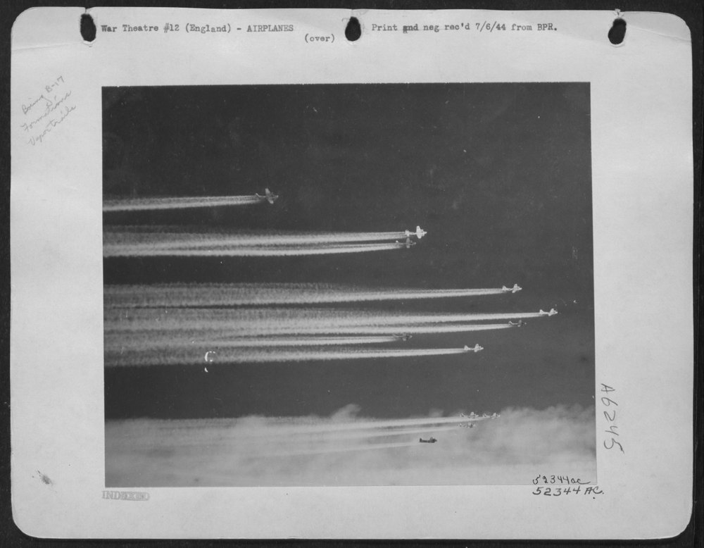 SILVER STREAKS--formations of Boeing B-17 Flying Fortresses of the U.S