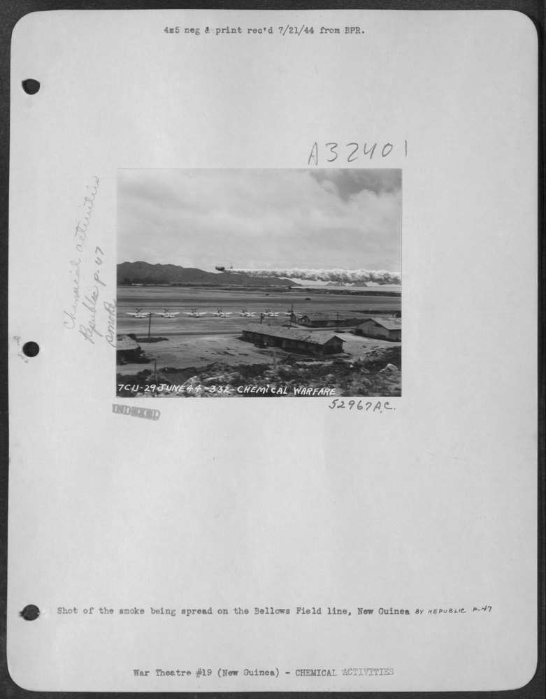 Smoke spread by P-47 at Bellows Field