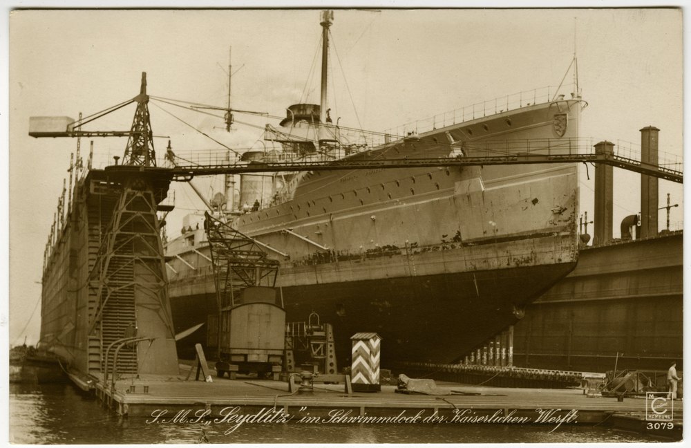 SMS Seydlitz in the floating dock at the Imperial Dockyard