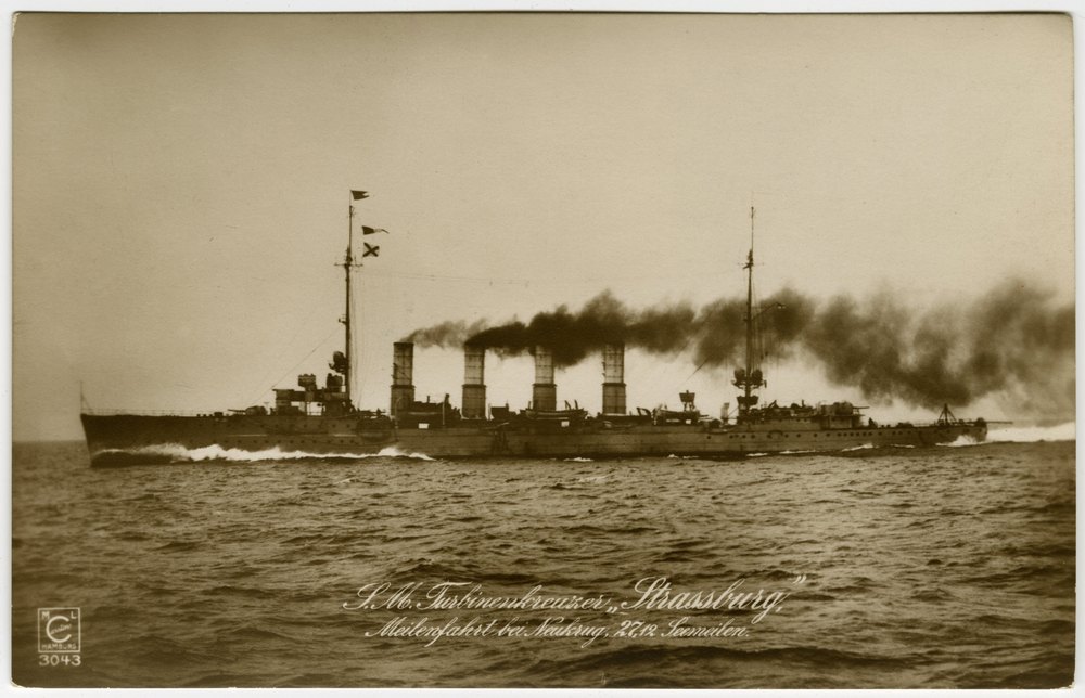 SMS Strassburg, measured-mile trial off Neukrug at 27.12 knots