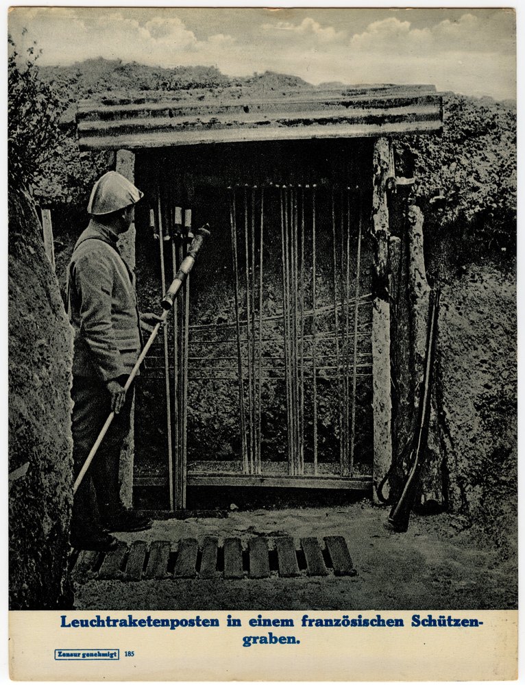 Soldier at a signal rocket station in a trench