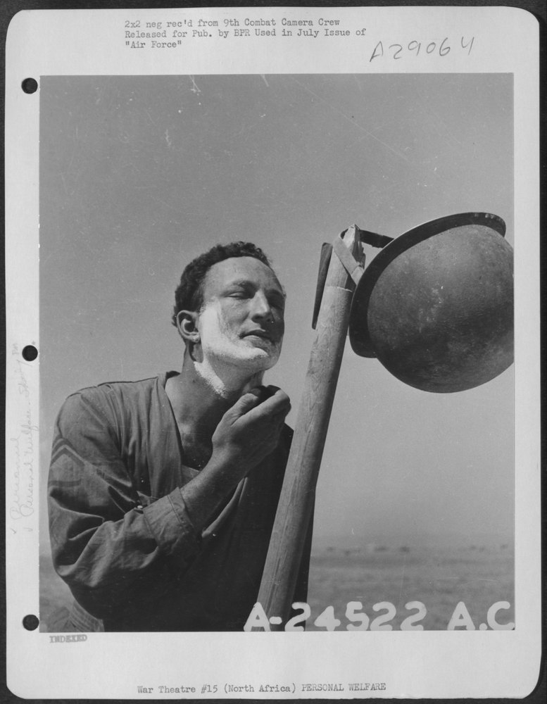 Soldier shaves in North Africa