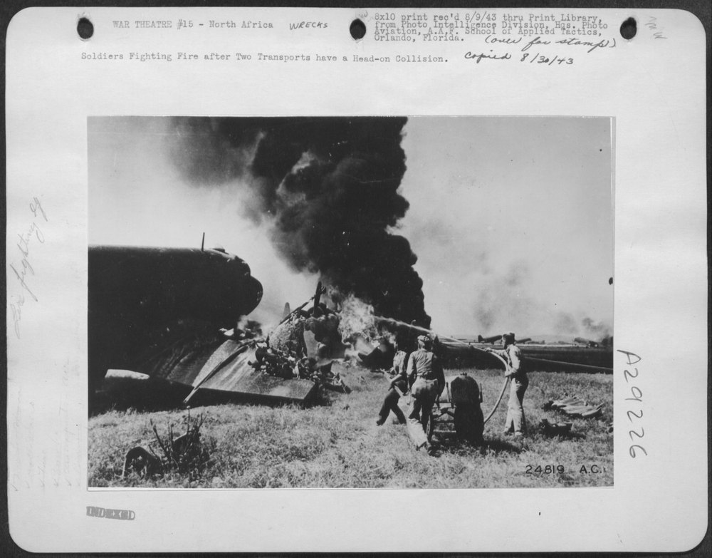Soldiers fight fire after collision