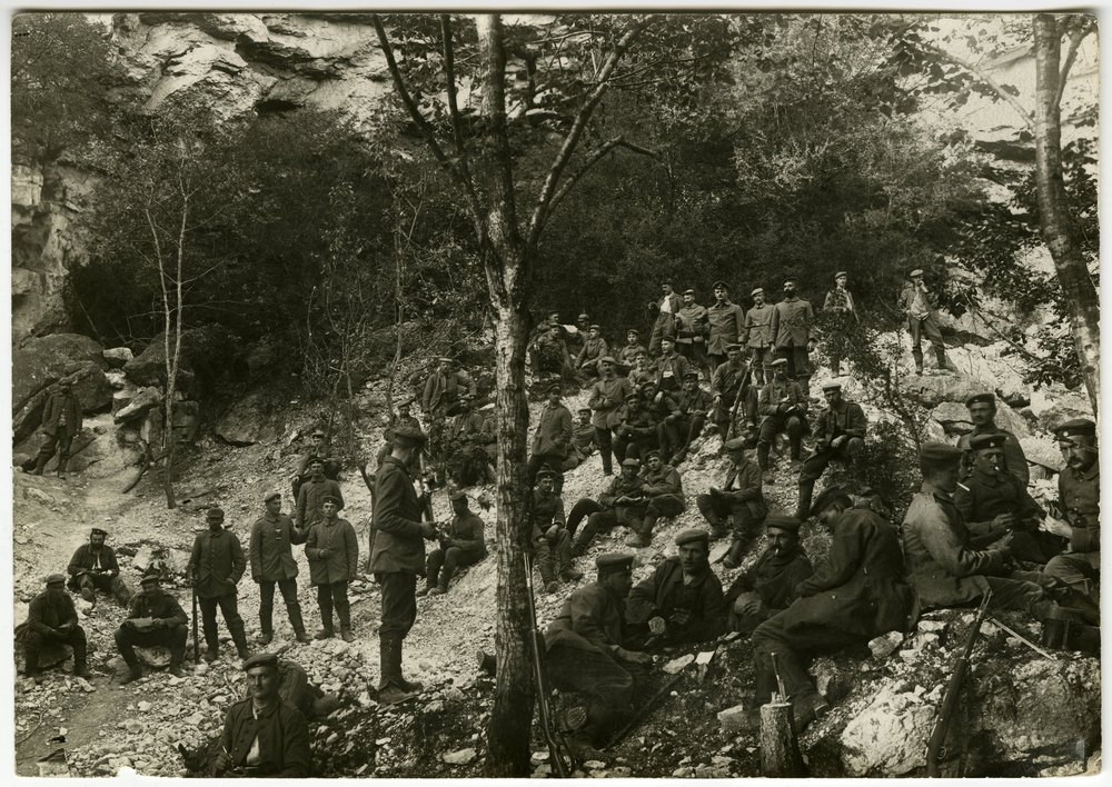 Soldiers in a stone quarry near St. Michel