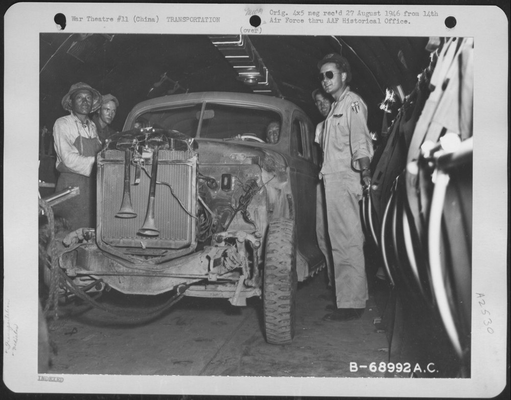 Staff car loaded at Peishiyi Airbase
