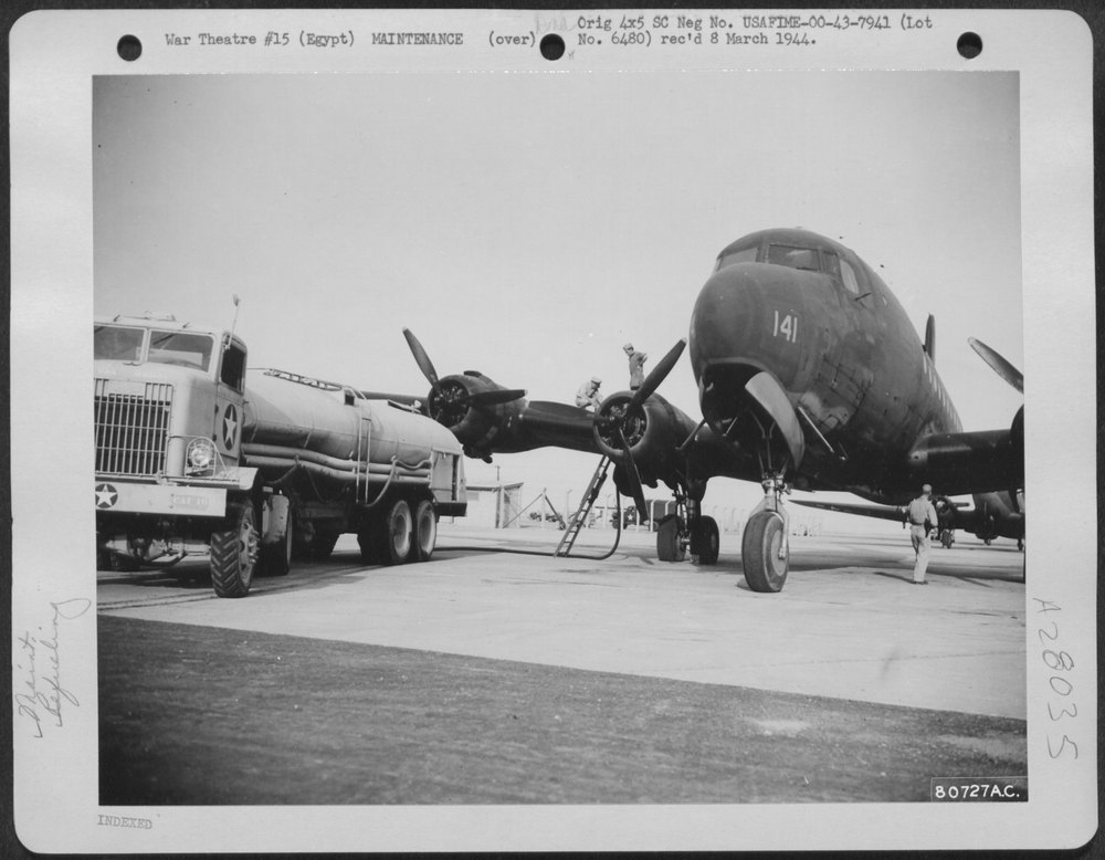 Tank truck refuels plane near Cairo