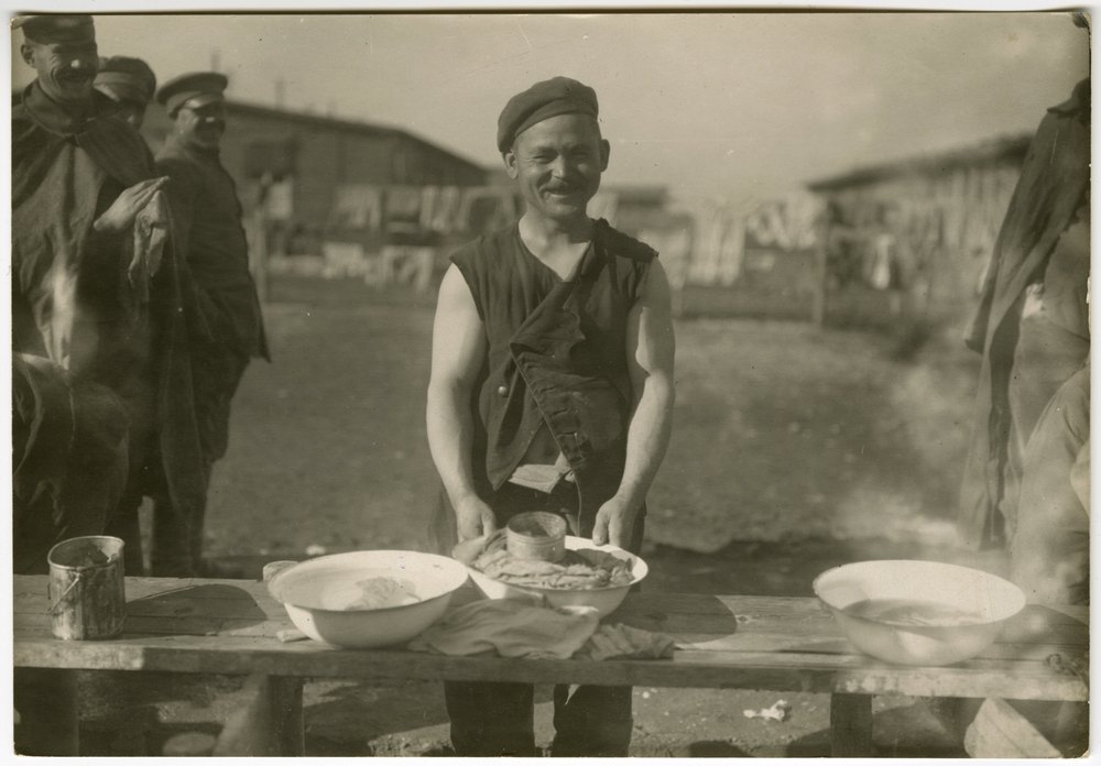 Tartar man washing and eating