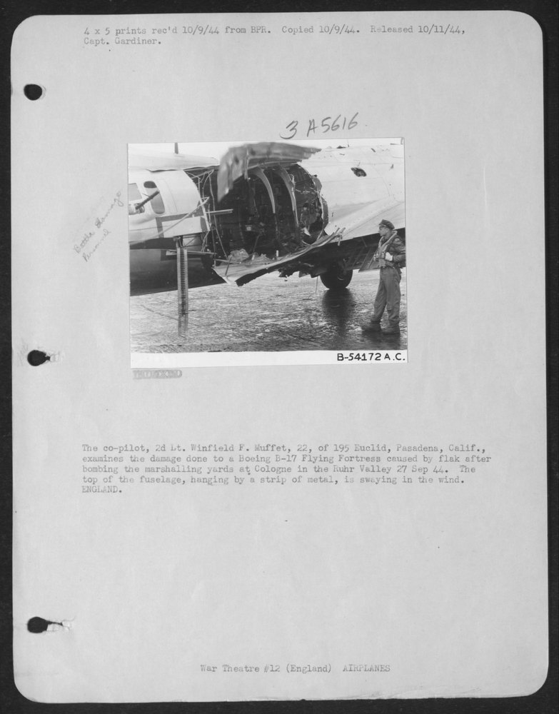 The co-pilot, 2d Lt. Winfield F. Muffet, 22, of 195 Euclid, Pasadena