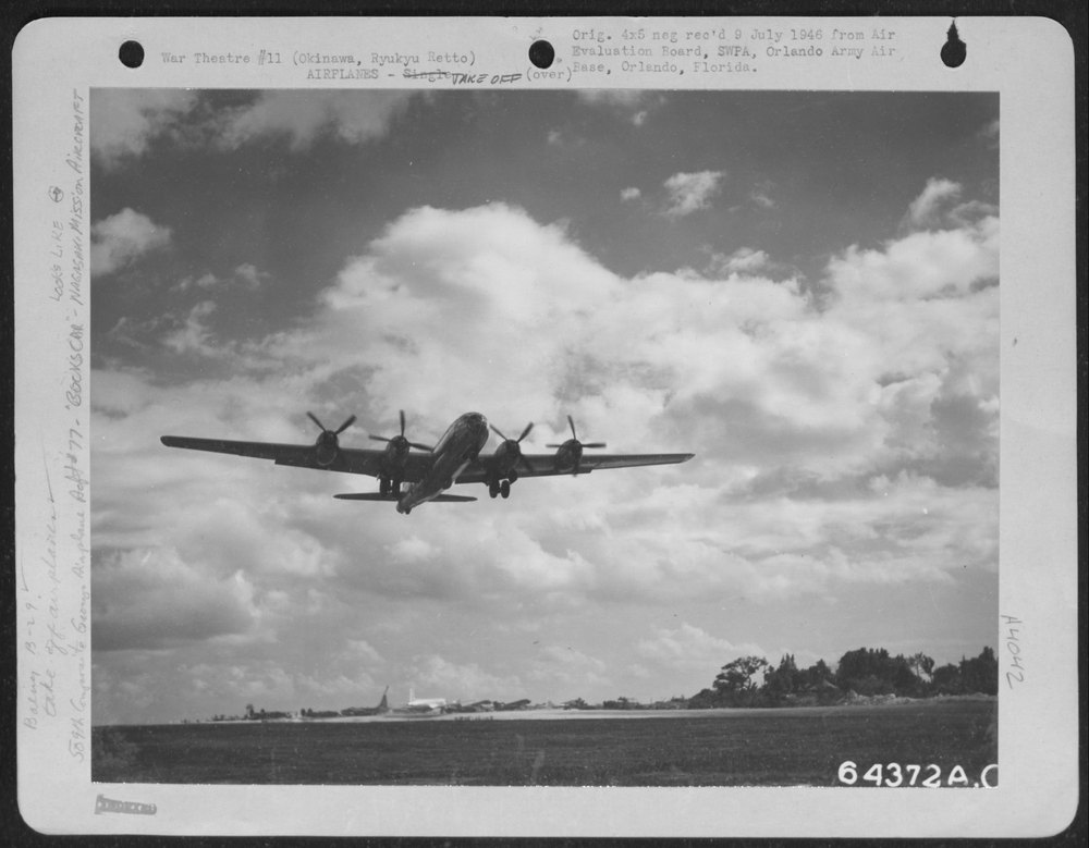 Boeing B-29 "Superfortress" Taking Off from Yontan Airstrip on Return