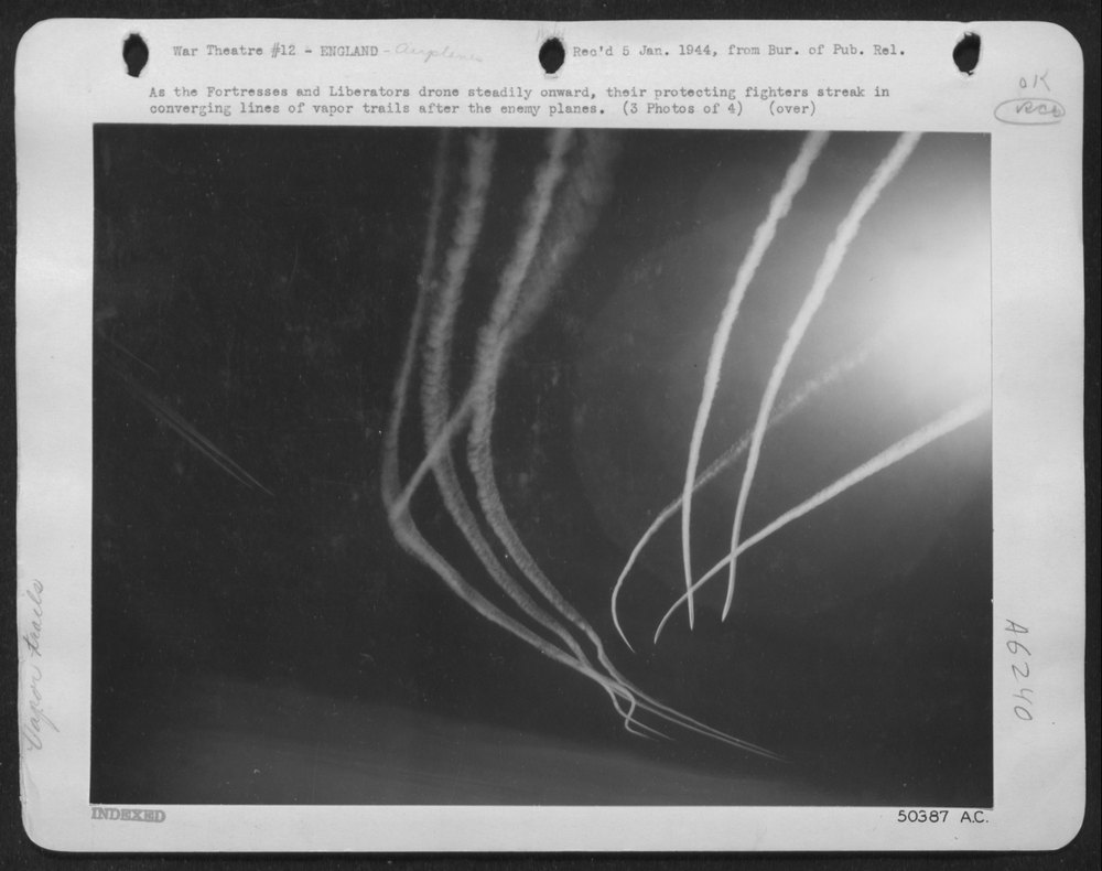 Thunderbolt fighters over Eighth Air force