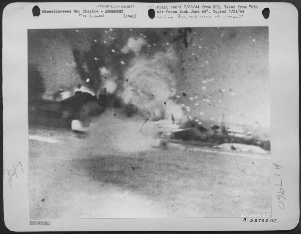 Coming in Low a fighter's.50 Caliber Bullets Rip Through a JU-88