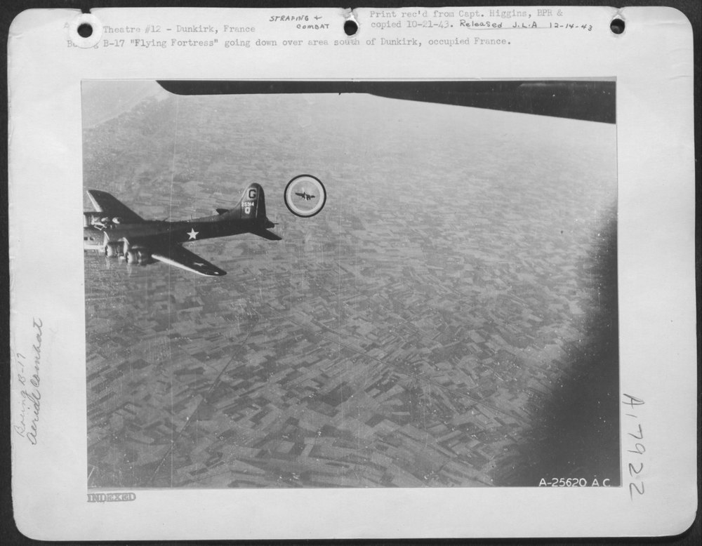 B-17 "Flying Fortress" Going Down over Area South of Dunkirk