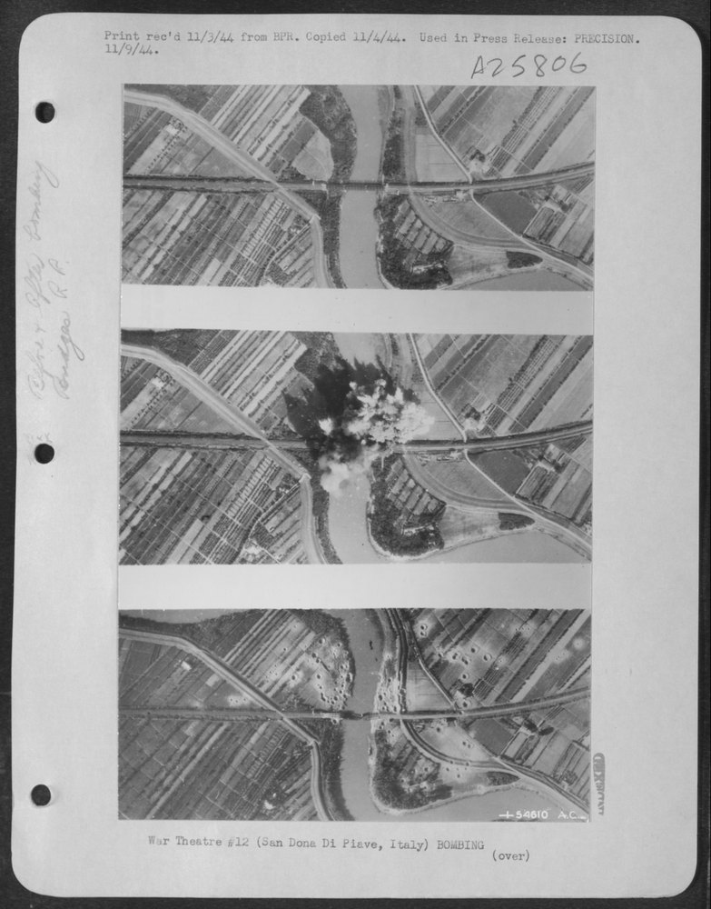 US Army Air Forces attack San Dona Di Piave bridge