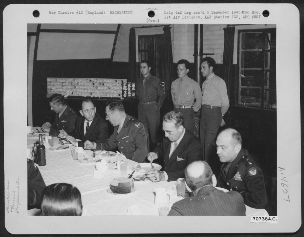 Visiting congressmen are guests at the generals' mess during a visit