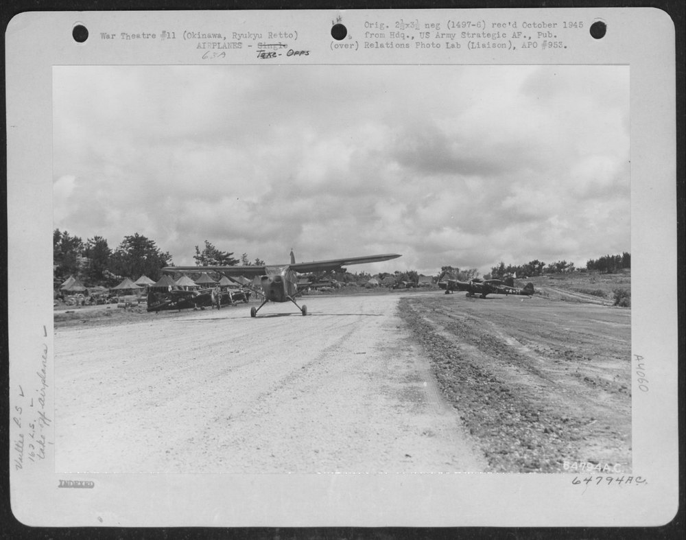 Vultee L-5 Sentinel taking off Okinawa