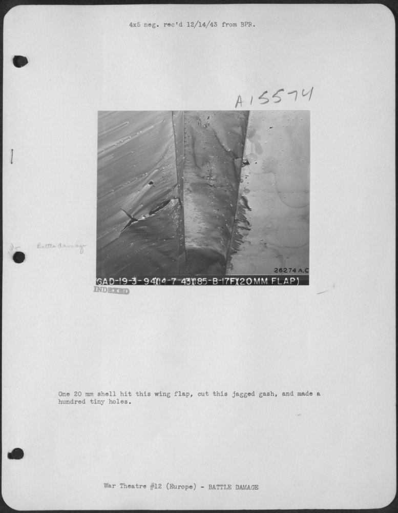Wing flap hit by shell