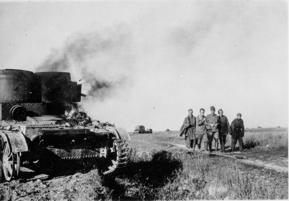 Wounded Red Army soldier being brought to the rear