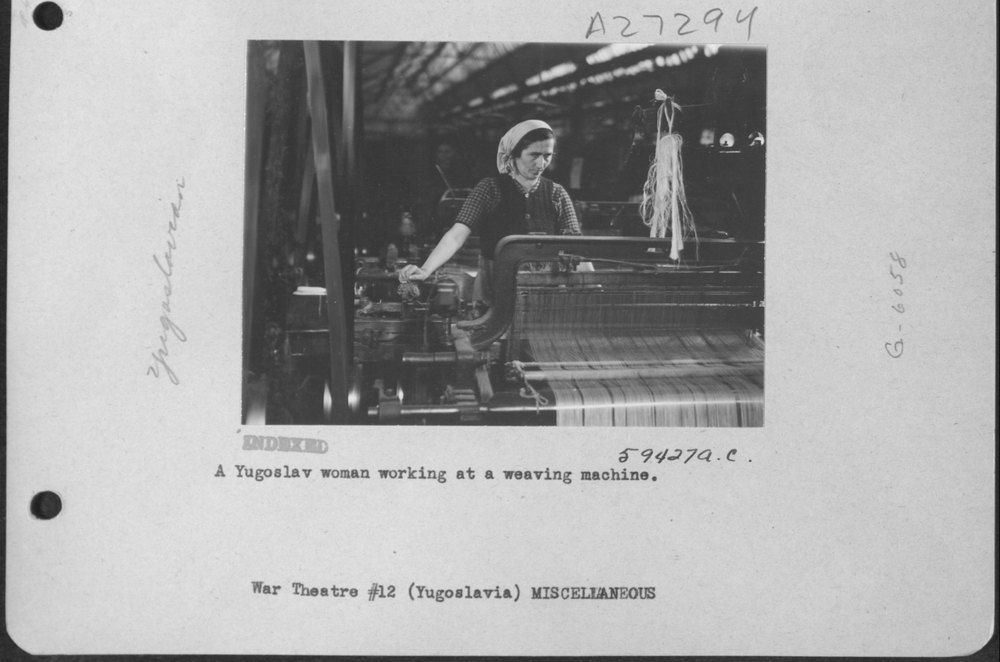 Yugoslav Woman At Weaving Machine